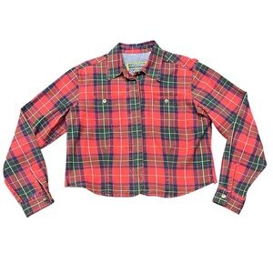 Vintage Liz Claiborne Women’s Plaid Cropped Button Down Top Size 10P